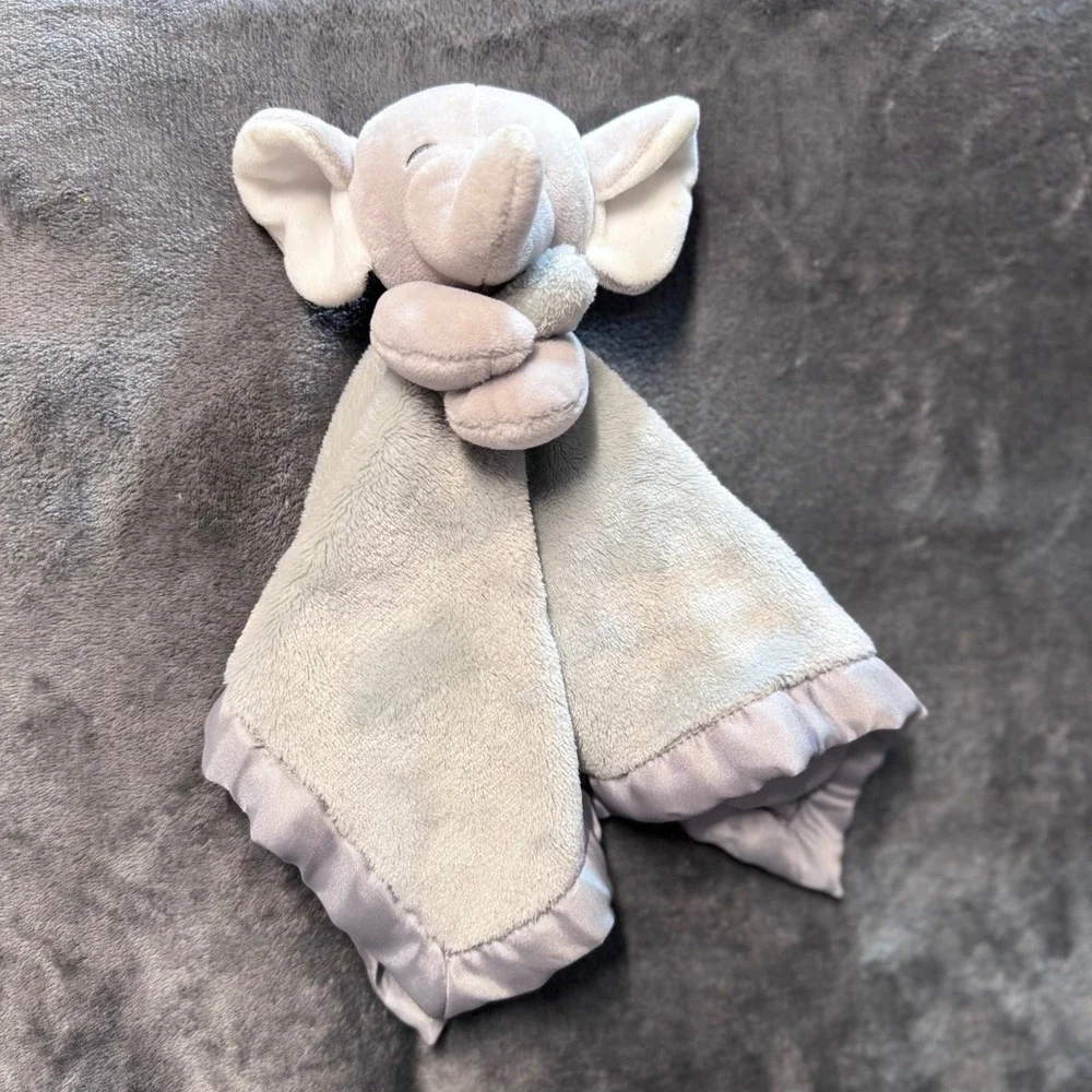 Carters Gray Elephant Security Blanket Lovey Plush Satin Trim Cuddle Baby Unisex